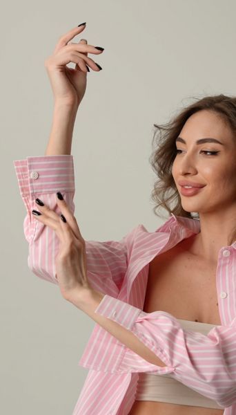 Жіноча котонова сорочка в смужку з акцентною спинкою ST00021pinks фото