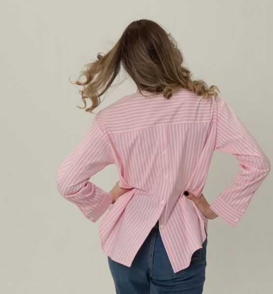 Жіноча котонова сорочка в смужку з акцентною спинкою ST00021pinks фото